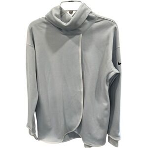 Nike Dri-FIT Womens Wrap Front Funnel Neck Pullover Top Light Blue XS